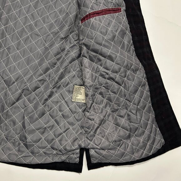 Utex Wool Blend Shirt Jacket Mens XL Burgundy Gray Plaid Quilted Lining Shacket - Picture 11 of 16